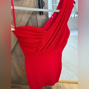 Red one shoulder dress